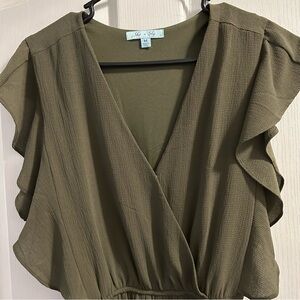 Olive green flutter sleeve jumpsuit Sz M Very Good Condition, worn once